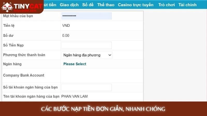 Các bước nạp tiền đơn giản, nhanh chóng